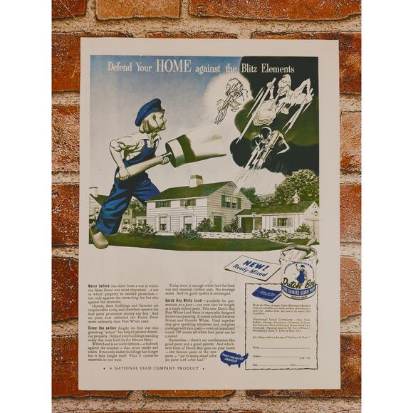 1942 Dutch Boy White Lead Paint Defend your HOME against Blitz Elements Print Ad - Picture 2 of 10